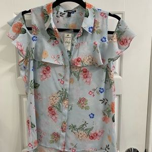 Express cold shoulder button up blouse